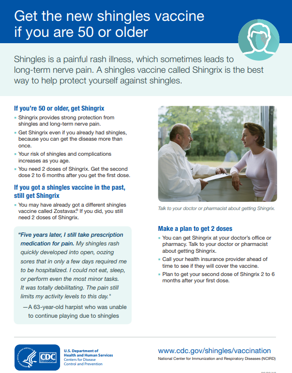 Get the new shingles vaccine
if you are 50 or older (flyer) - English